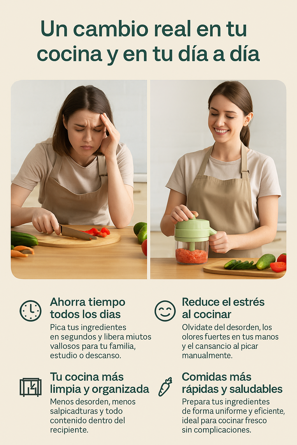 Cortador Eléctrico de Verduras 3 en 1 con Corte Automático