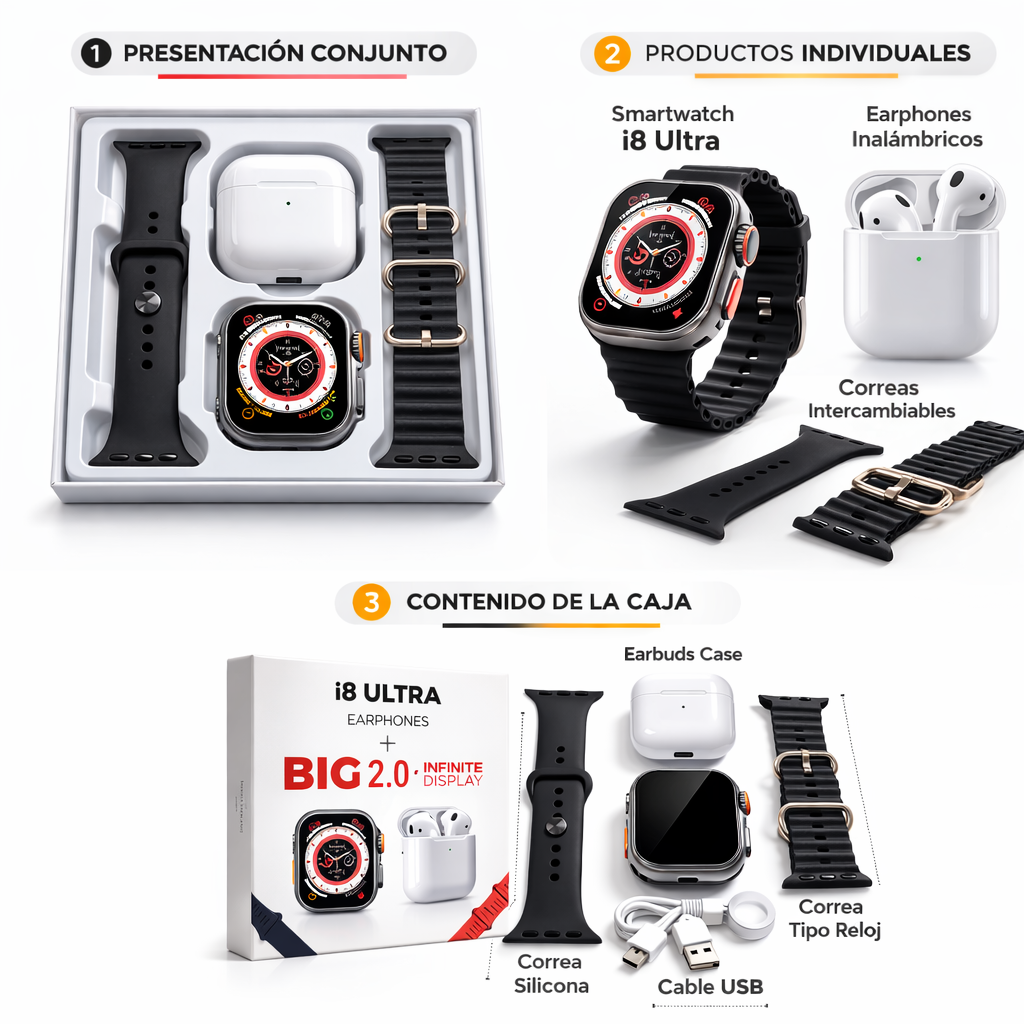 Combo Smartwatch + Audífonos Bluetooth