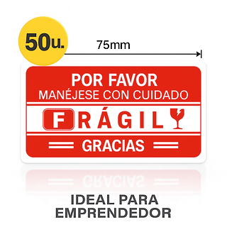 - 50 UNIDADES - Etiquetas FRÁGIL 75x40mm – Protección de Paquetes - Envío Seguro”