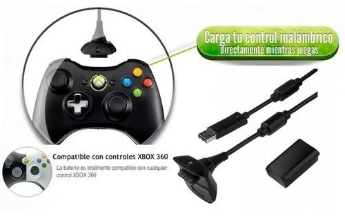 Cable Carga y Juega para Control Xbox 360 USB Kit Play & Charge Batería y Cable - Tecnomundointl