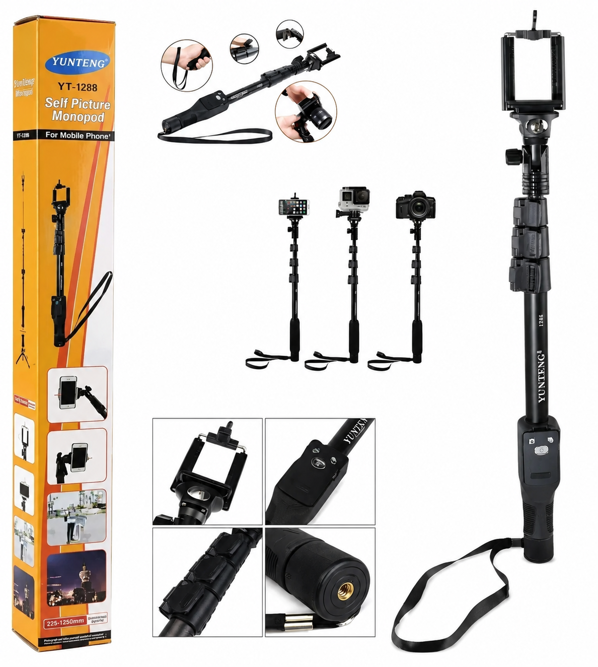 Palo Selfie Trípode Yunteng YT-1288 Bluetooth Extensible 125 cm con Control Remoto para Celular y Cámara