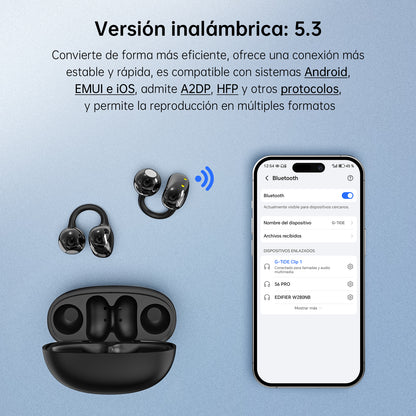 Audífonos Bluetooth Clip 1 TWS 5.3 Control Táctil 5H Sonido HD estilo arrete