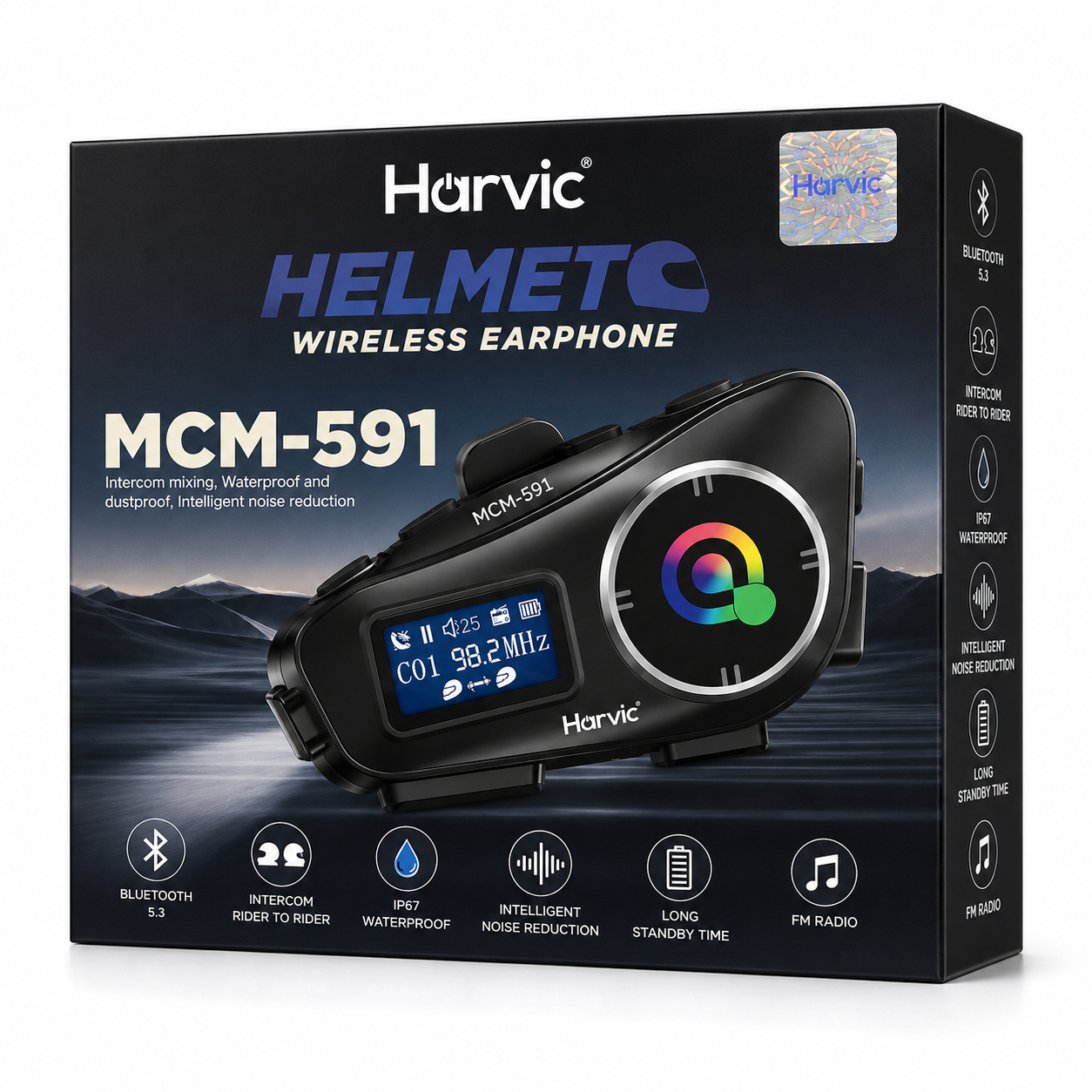Intercomunicador Bluetooth Harvic MCM-591 para Casco de Moto con Pantalla LCD, Radio FM
