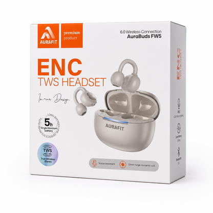 Audífonos Bluetooth AuraFit AuraBuds FW5 Bluetooth 6.0 ENC HiFi con Ganchos Deportivos