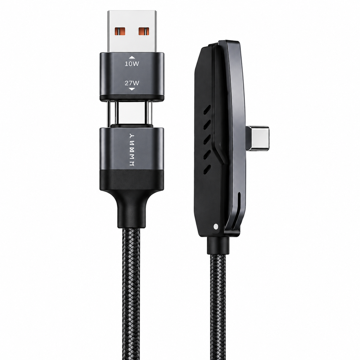 Cable Lummy Nylon USB Tipo C 240W 2 en 1 de 2 Metros con Soporte para Celular y Carga Rápida