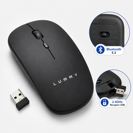 Mouse Inalámbrico Recargable Lummy LMO-05 Bluetooth 5.3 y 2.4GHz Slim Silencioso