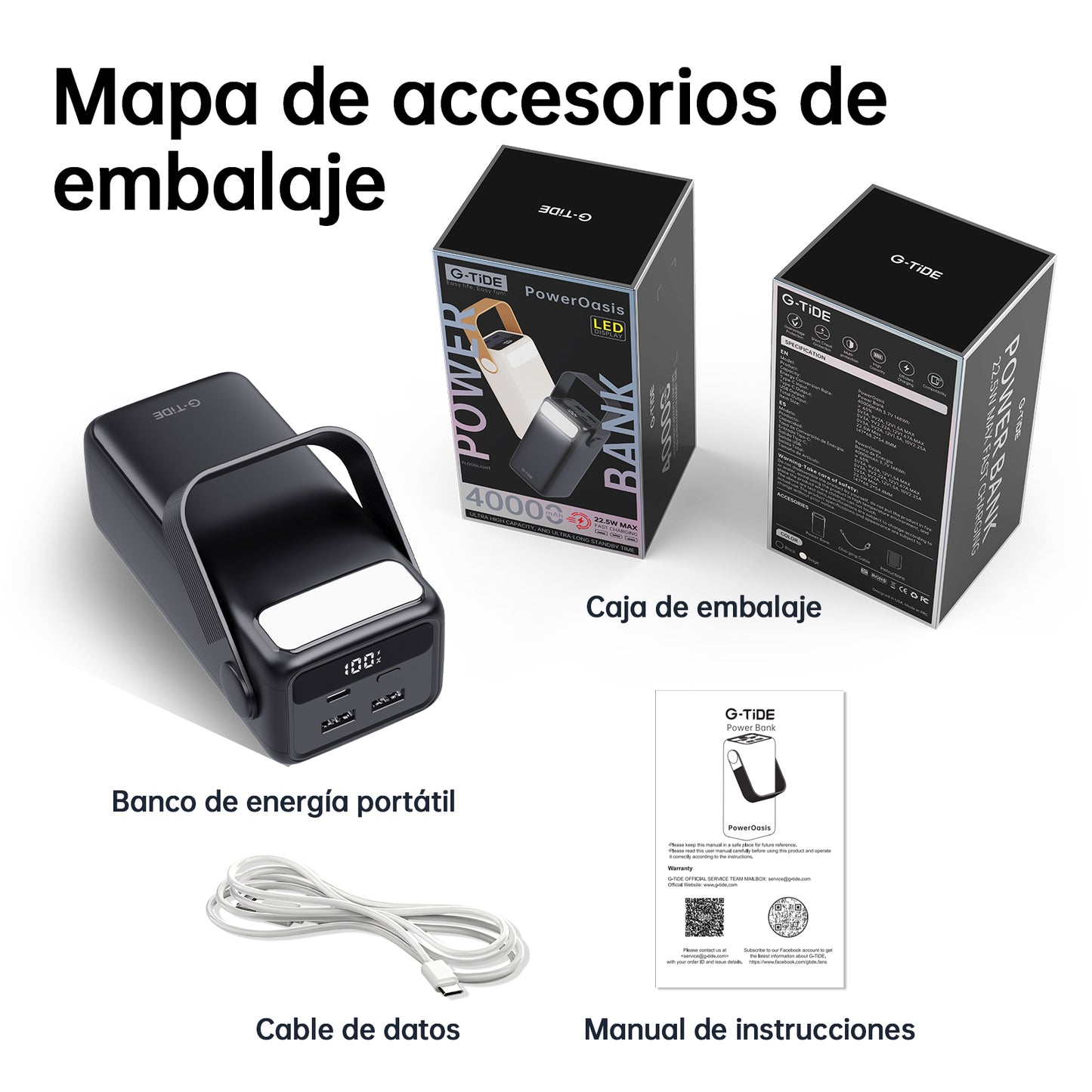 Power Bank G-Tide 50000mAh 65W Carga Rápida Portátil - 10 Cargas o mas ideal finca y viajes