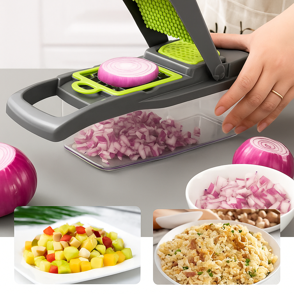 Picador Multiusos 10 en 1 con Cuchillas Intercambiables y Recipiente