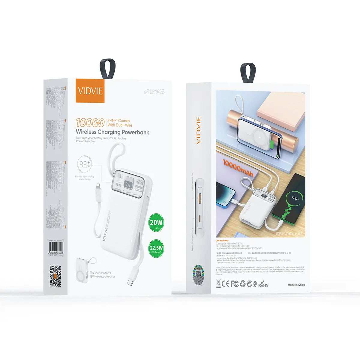 Powerbank Vidvie 10000mAh con Carga Inalámbrica Rápida 20W