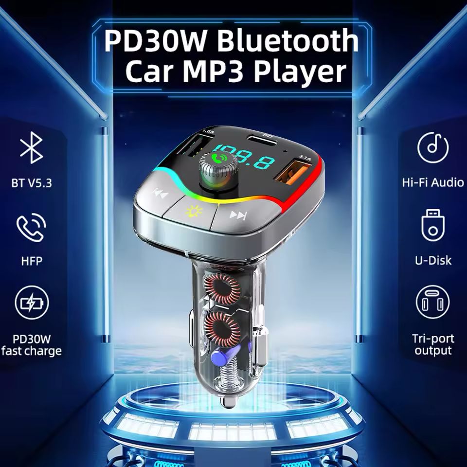Transmisor FM Bluetooth 5.3 con Conectividad Avanzada y Carga Rápida Móvil