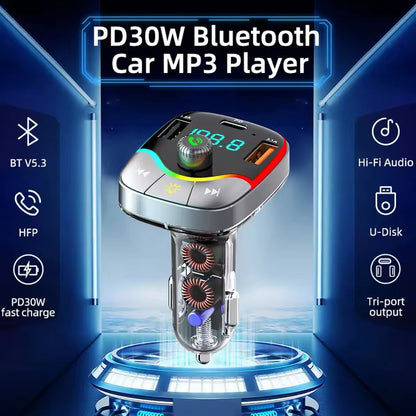 Transmisor FM Bluetooth 5.3 con Conectividad Avanzada y Carga Rápida Móvil