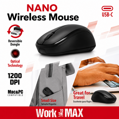 Mouse Inalámbrico Maxell Nano – Compacto, Preciso y Portátil puerto Usb-C