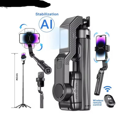 Estabilizador para Celular Q31 con Trípode, Luz LED y Control Remoto