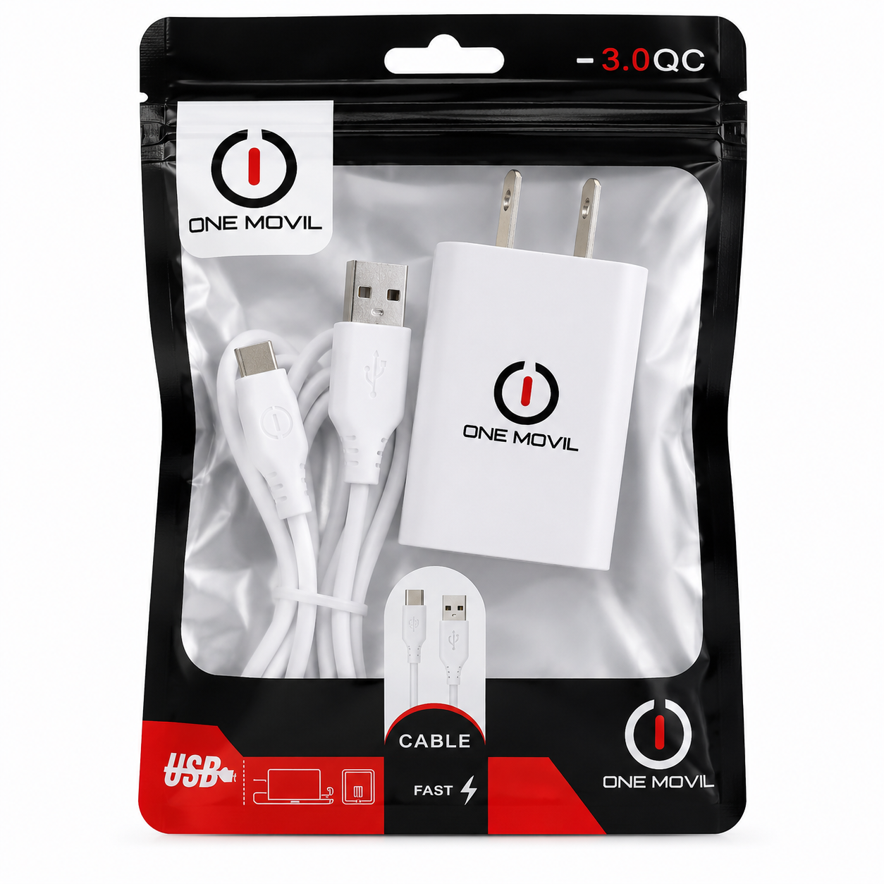 Cargador One Movil 5V 2A con Cable USB a USB-C 1 Metro