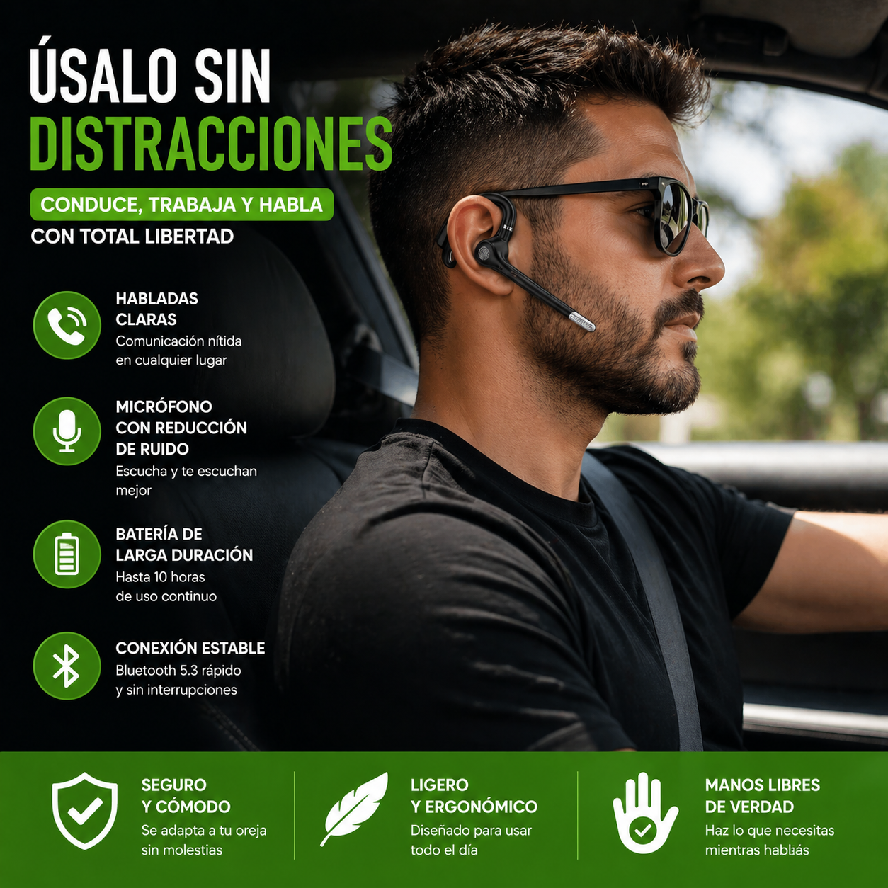 Auricular Bluetooth Manos Libres Gancho Oreja Llamadas Claras  Cancelación de Ruido