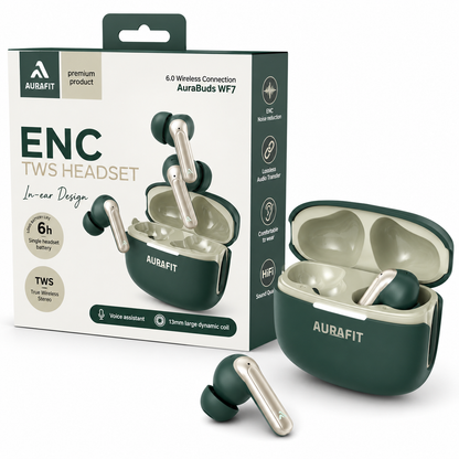 Audífonos Bluetooth AuraBuds WF7 con IA, Sonido Hi-Fi y Llamadas HD + Estuche Protector