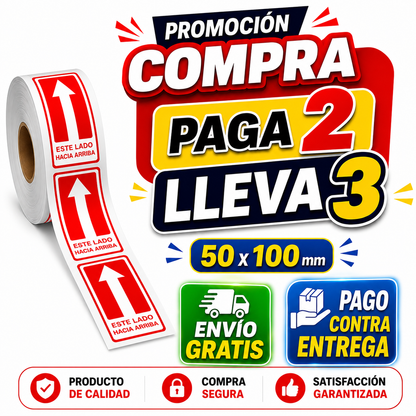 300 Etiquetas autoadhesivas FRAGIL 10x5 cm Lado Arriba para realizar envios