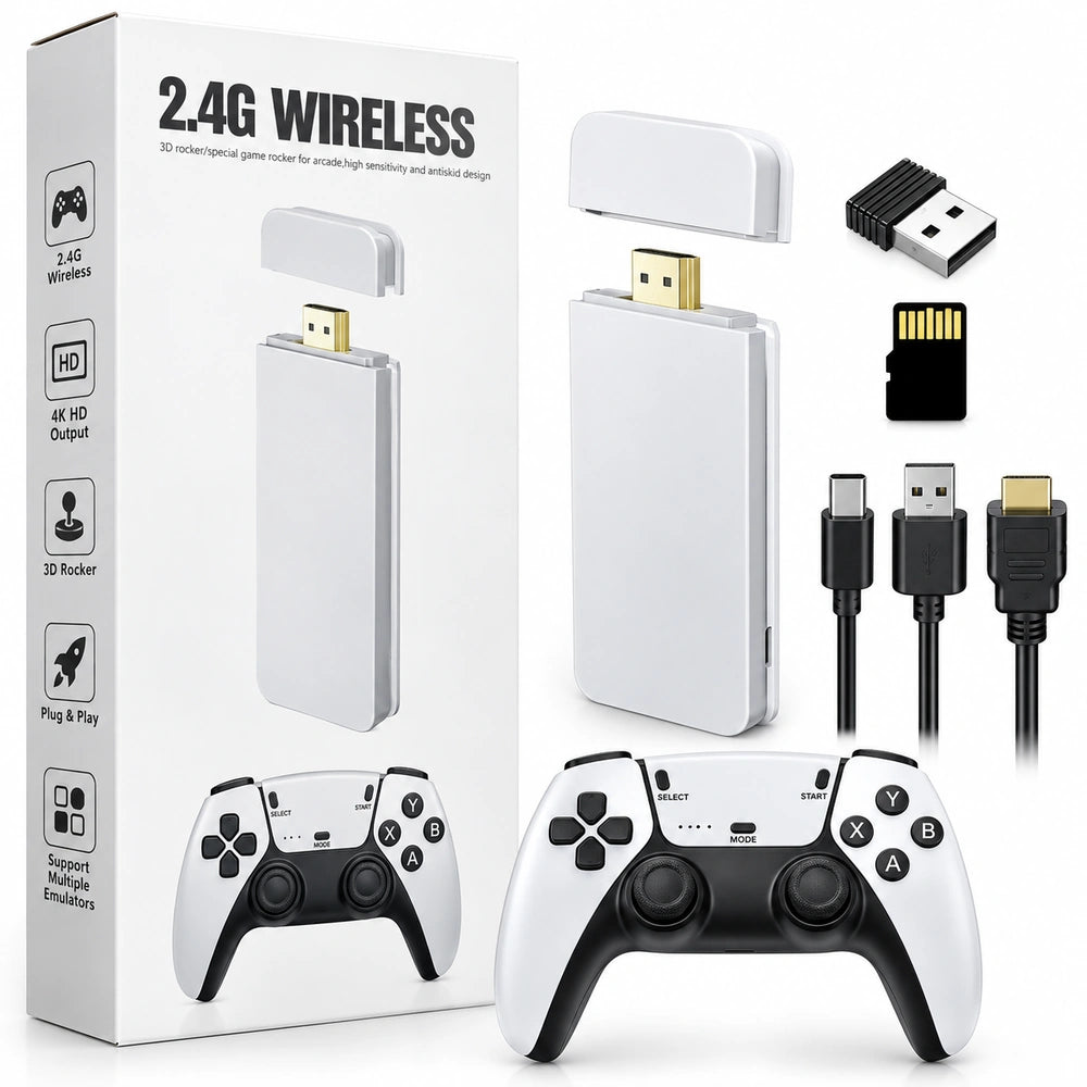 Consola Retro 2.4G Inalámbrica 64GB con Gran Biblioteca de Juegos Retros HDR