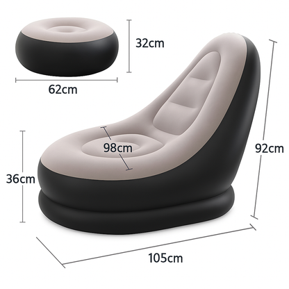 Sillón Inflable Negro de PVC con Acabado Terciopelo, Cómodo y Portátil