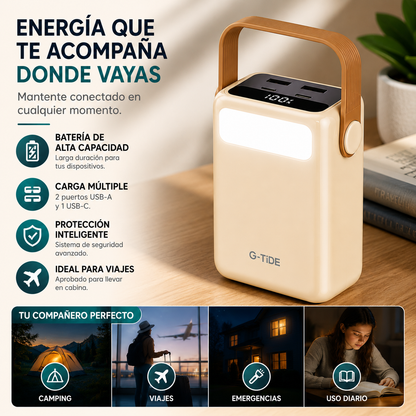 Power Bank Linterna G-Tide 40000mAh 22.5W Carga Rápida 8 Cargas o mas Ideal Viajes y Finca