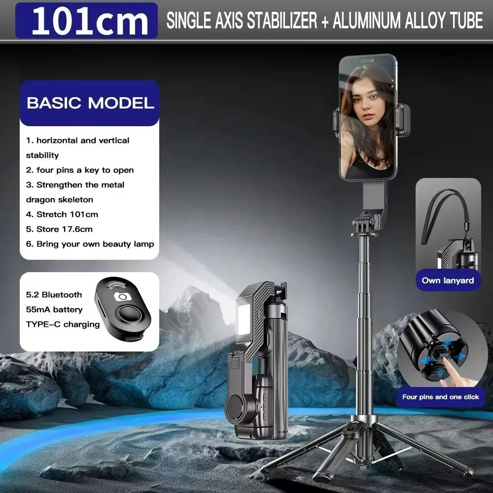 Estabilizador para Celular Q31 con Trípode, Luz LED y Control Remoto