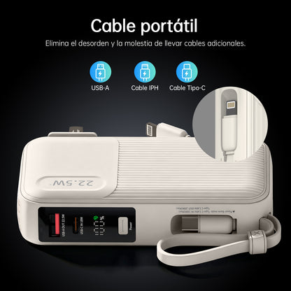 Power Bank G-TiDE Traveler 1 10000mAh Carga Rápida 22.5W con Cables y enchufe de carga incorporado