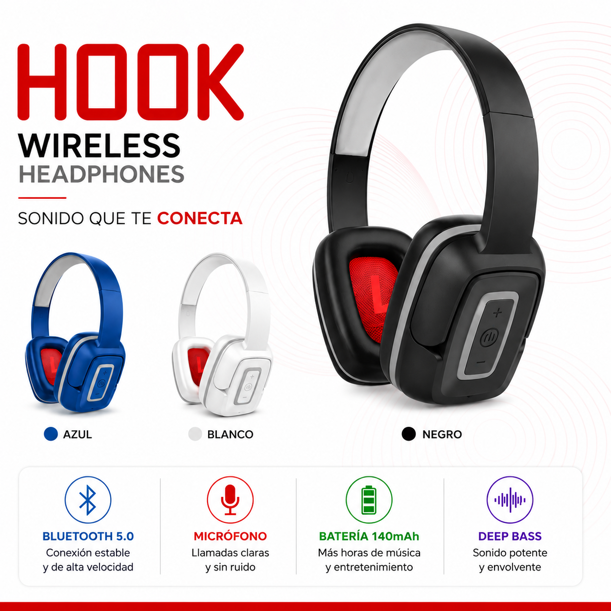 Audífonos Bluetooth Maxell HOOK BT300 Inalámbricos – Hasta 8 Horas de Batería