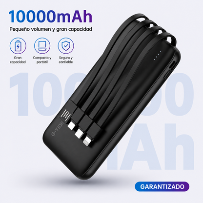 Power Bank G-tide 10000mAh con Cable 4 en 1 y Pantalla LED | Carga Rápida Portátil