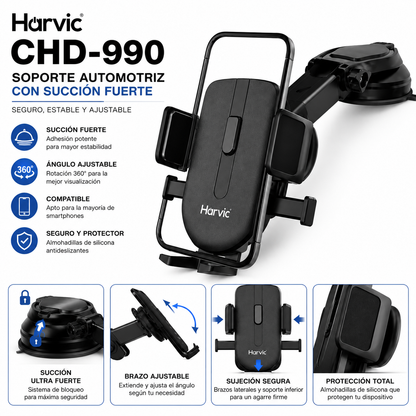 Soporte Universal Harvic CHD-990 de Celular Con Ventosa Para Carro- ideal para GPS
