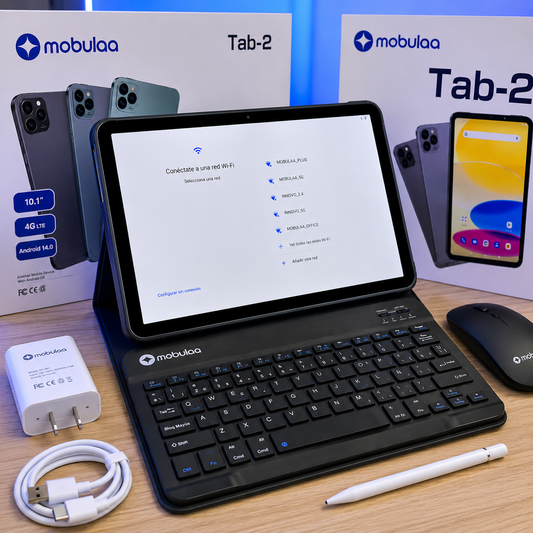 Tablet Mobulaa TAB-2 10.1” Android 14 4G LTE + Teclado + Mouse + Lápiz + Case