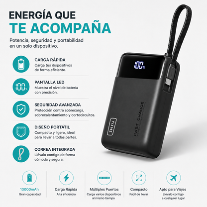 Power Bank INIU 20000mAh 45W Carga Rápida USB-C Cable Integrado
