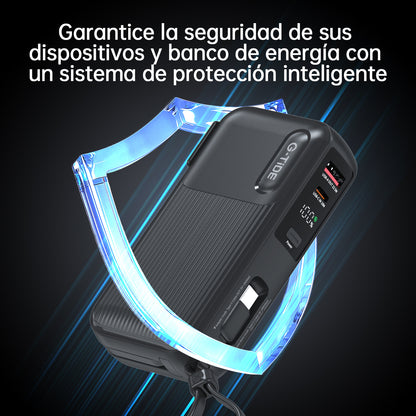 Power Bank G-TiDE Traveler 1 10000mAh Carga Rápida 22.5W con Cables y enchufe de carga incorporado