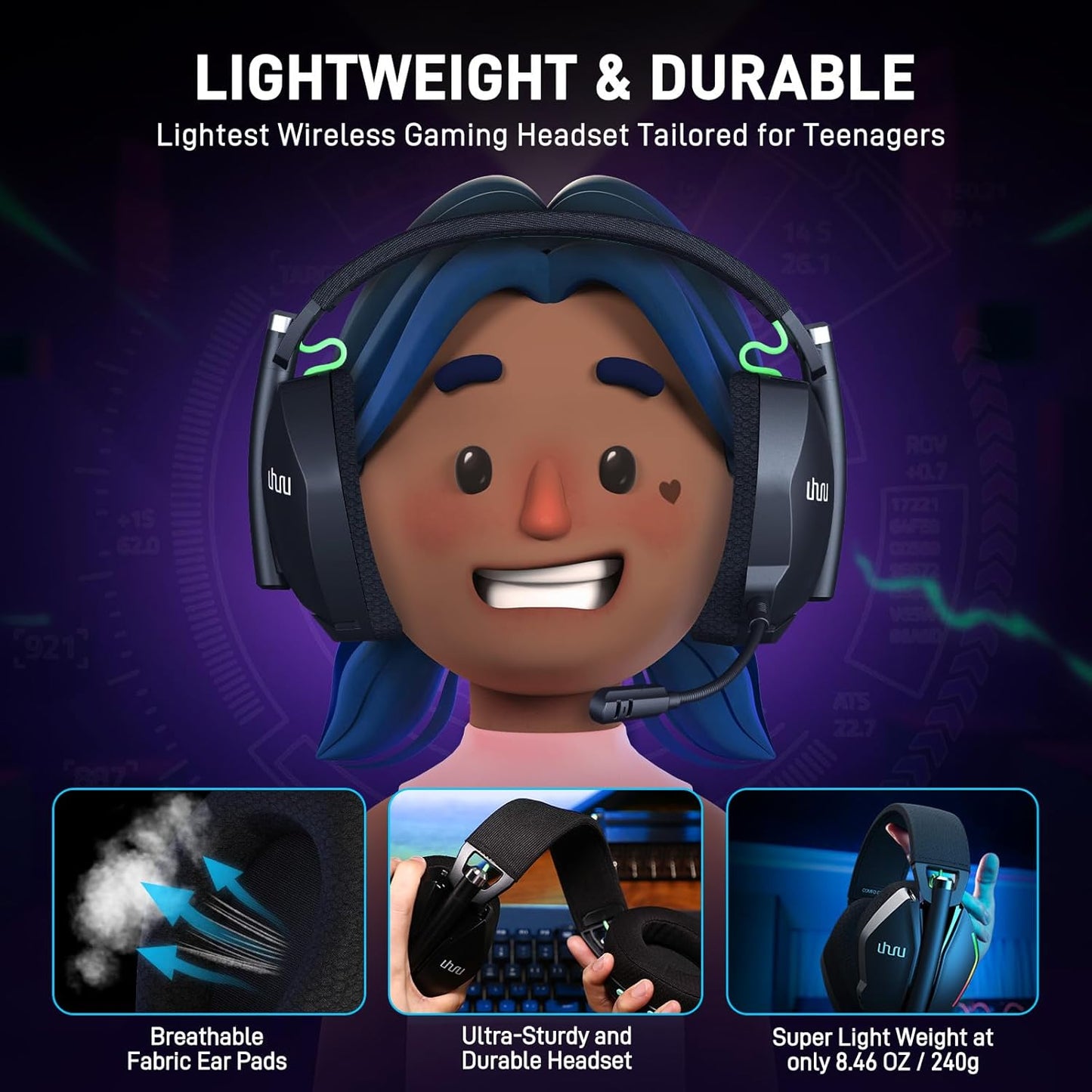 Auriculares Gamer Pro 3D — 32 H de poder y sonido envolvente.