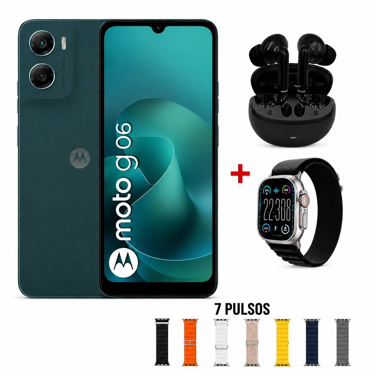 Celular Motorola G06 256/4GB Cámara 50MP NFC + Audífonos + Smartwatch