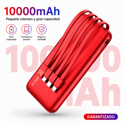 Power Bank G-tide 10000mAh con Cable 4 en 1 y Pantalla LED | Carga Rápida Portátil