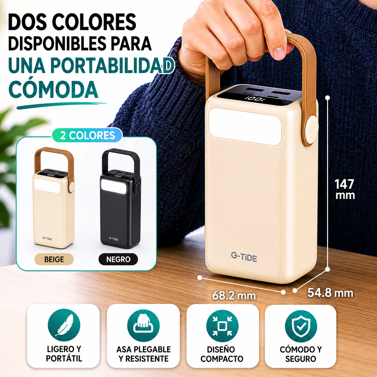 Power Bank Linterna G-Tide 40000mAh 22.5W Carga Rápida 8 Cargas o mas Ideal Viajes y Finca