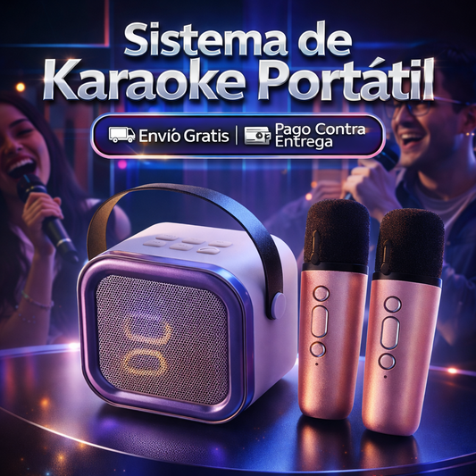Sistema de Karaoke Portátil Bluetooth con Micrófonos Inalámbricos
