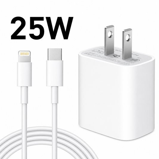 Cargador Rápido 25W USB-C Compatible con iPhone + Cable Tipo Lightning