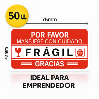 - 50 UNIDADES -  Etiquetas FRÁGIL 75x40mm  – Protección de Paquetes - Envío Seguro”