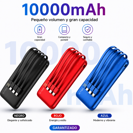 Power Bank G-tide 10000mAh con Cable 4 en 1 y Pantalla LED | Carga Rápida Portátil
