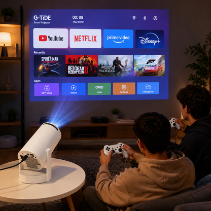Proyector Inteligente G-TiDE PJ10 Android 13 WiFi Dual 4K con Control y 2 Gamepads Full Games Retro
