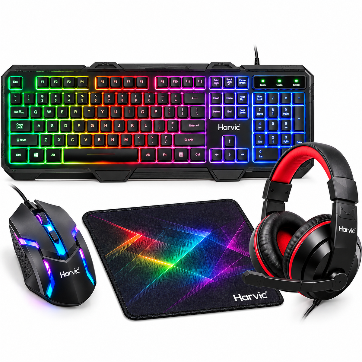 Kit Gamer 4 en 1  Harvic SET44 Teclado Mouse Audífonos Gaming y mouse pad