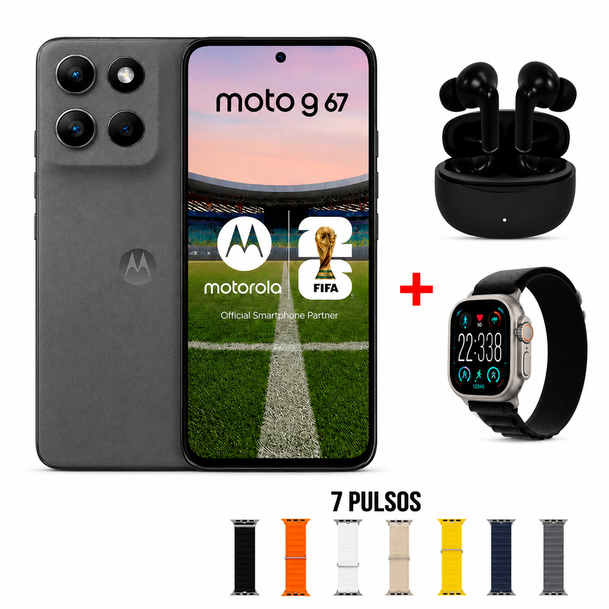 Celular Motorola Moto G67 5G 256/8GB 50MP + Audífonos + Smartwatch