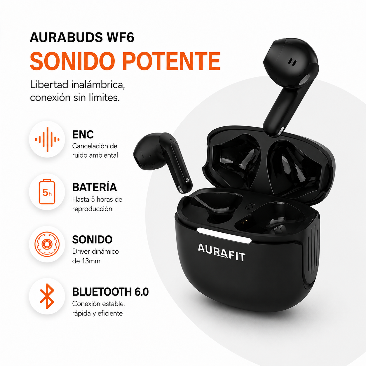 Audífonos Bluetooth Mobulaa WF6 con Traductor IA 100+ Idiomas, Cancelación de Ruido y Sonido Hi-Fi