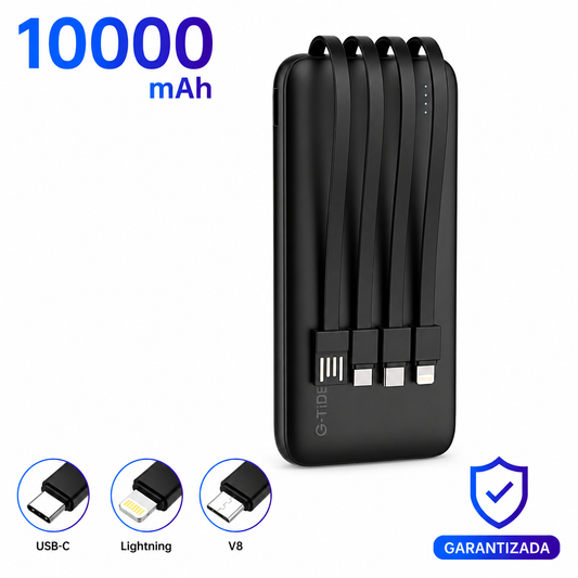 Power Bank G-tide 10000mAh con Cable 4 en 1 y Pantalla LED | Carga Rápida Portátil