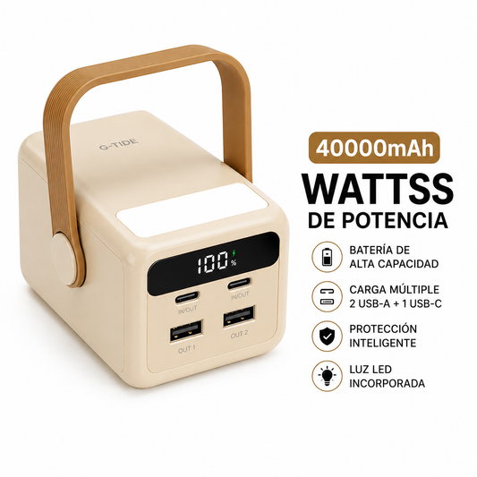 Power Bank Linterna G-Tide 40000mAh 22.5W Carga Rápida 8 Cargas o mas Ideal Viajes y Finca