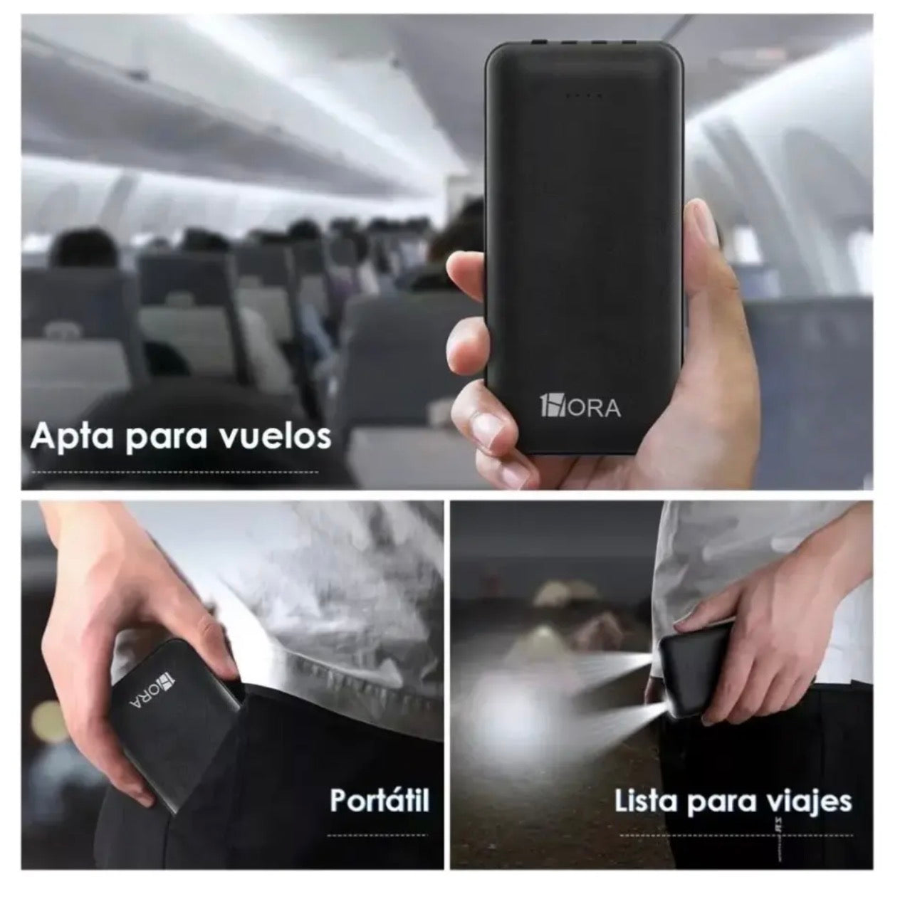 Cargador Portátil 10000mAh Para iPhone y Android cable incluido Powerbank 1Hora