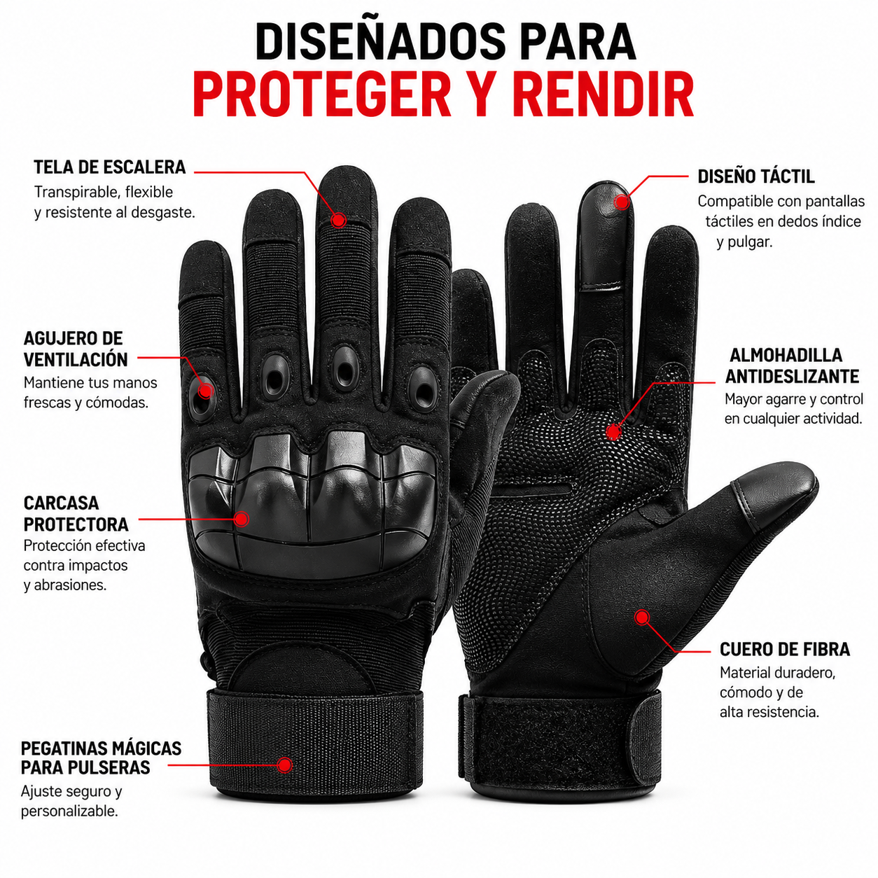 Guantes de Motociclista proteccion nudillos sensible pantalla táctil