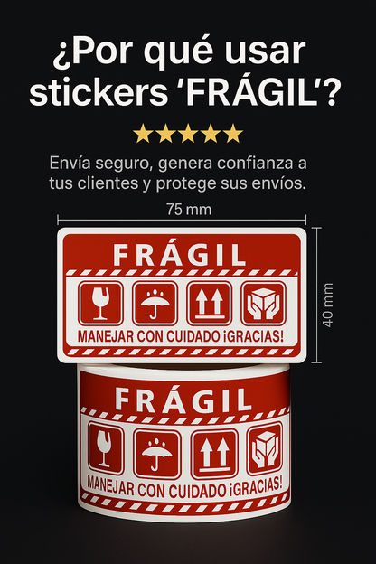 - 50 UNIDADES -  Etiquetas FRÁGIL 75x40mm  – Protección de Paquetes - Envío Seguro”