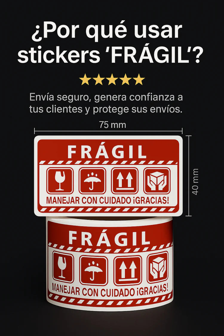 (500 Uds) Etiquetas FRÁGIL 75×40mm para Protección de Paquetes